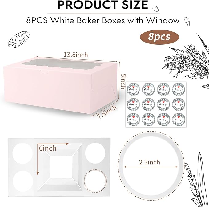 JCD 8 Packs Pink Bento Cake and Cupcake Box 5 Holes Fit 4 Cupcakes and 1 Mini - Image 2
