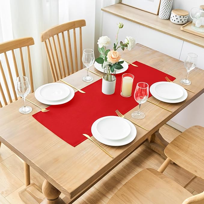 2 Pack Red Small Short Table Runner 12 x 36 Inch Solid Color Runners Coffee - Image 2
