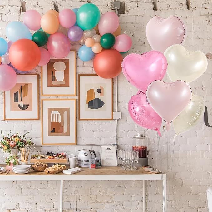 TONIFUL 15Pcs 18 Inch Heart Balloons Pastel Pink Cream White Pink Heart Shape - Image 4