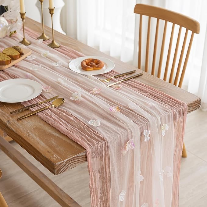 Romantic Artificial Floral Table Runner 10ft Gauze Tulle Lace Table Runner Set - Image 2