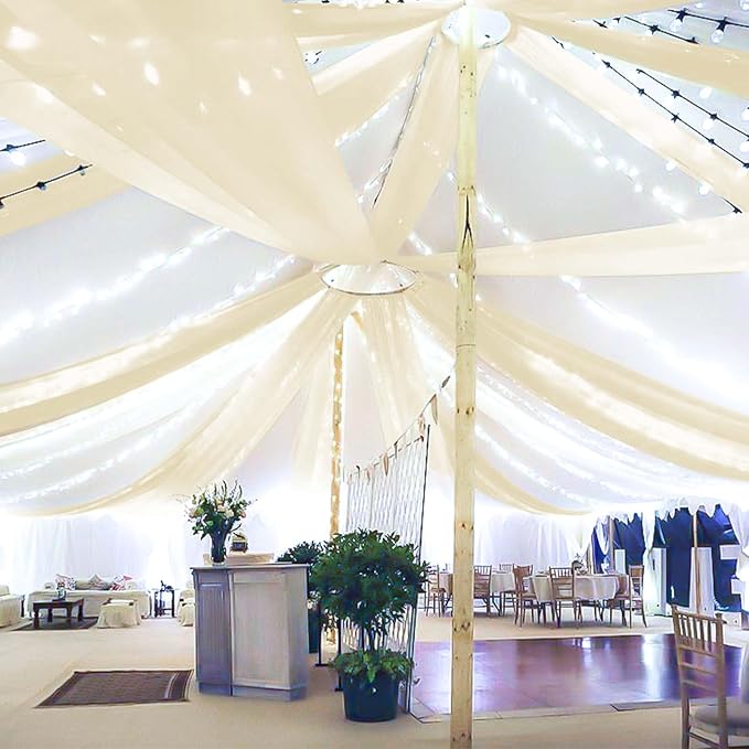6 Panels Ivory Ceiling Drapes for Wedding, 5ftx10ft Ceiling Drapes Cheesecloth - Image 8