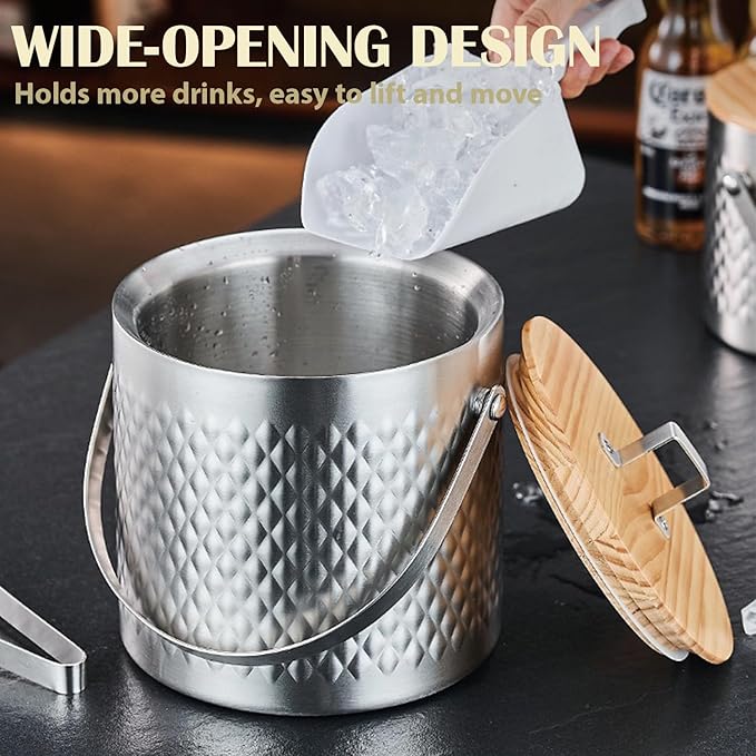 Stainless Steel Hammered Insulated Ice Bucket - Image 5
