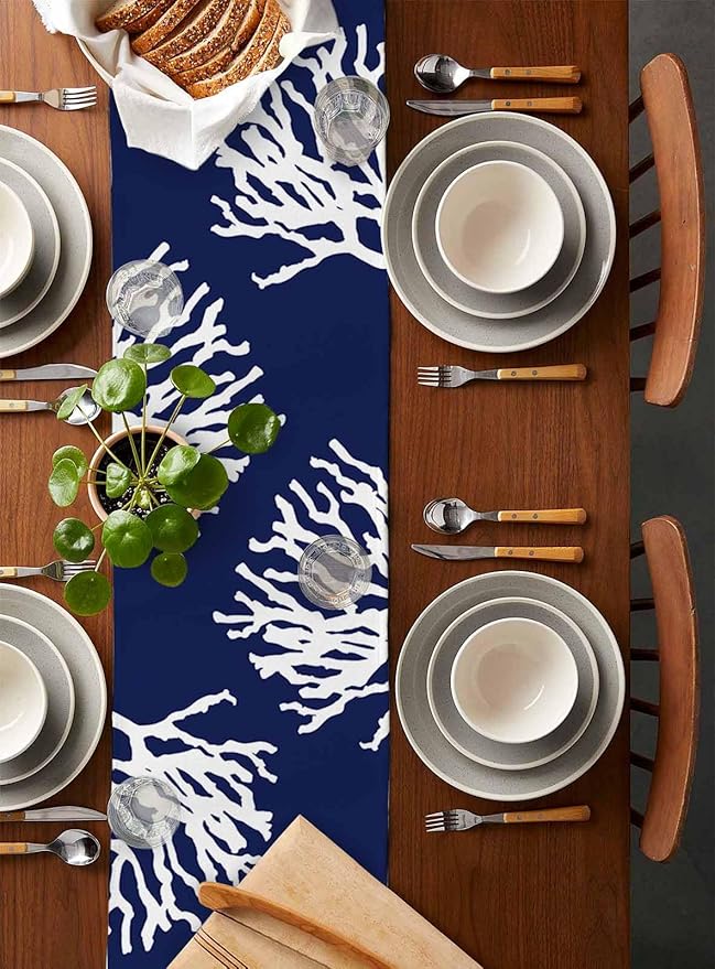 Coastal Coral Cotton Linen Table Runner - Image 5
