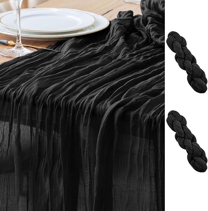 Asee'm 2pcs Cheesecloth Table Runner 120 Inches Long Black Boho Gauze Cheese by Aseem