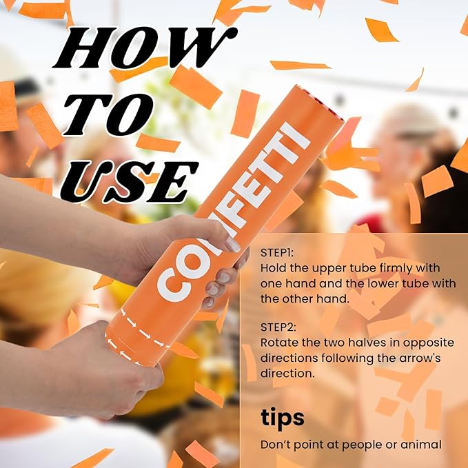 Confetti Cannon Orange Confetti Poppers 12 Pack Party Poppers 12 Inch Confetti - Image 2