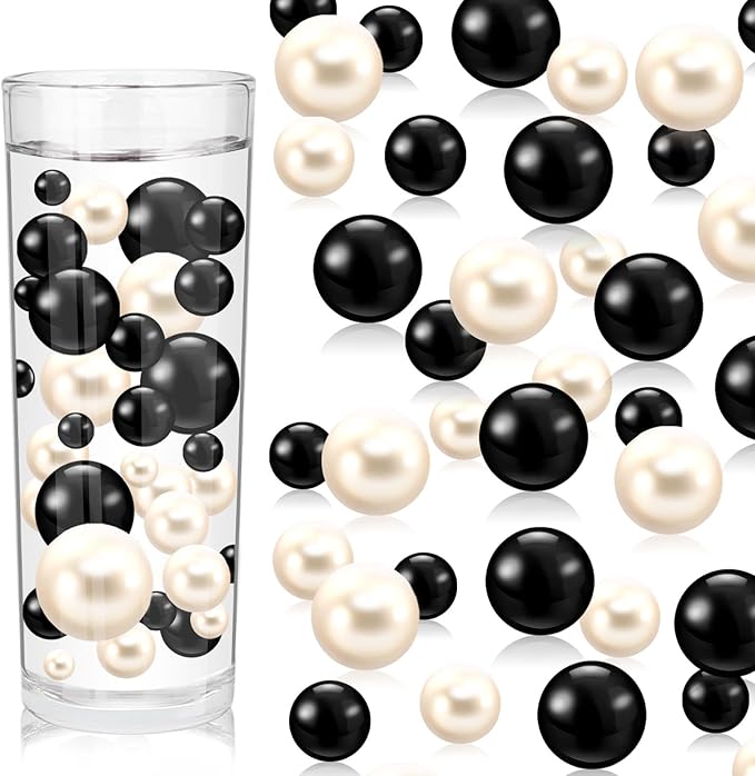 100PCS Black White Faux Pearls Beads by ZEBMOON