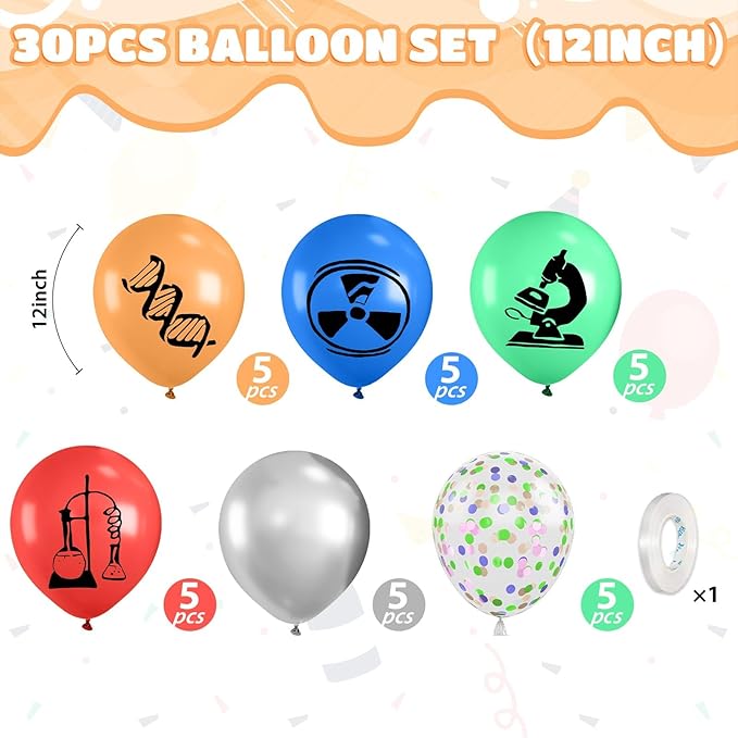 Science Party Balloons, 12 Inch Dark Light Blue Red Green Orange Metallic - Image 2
