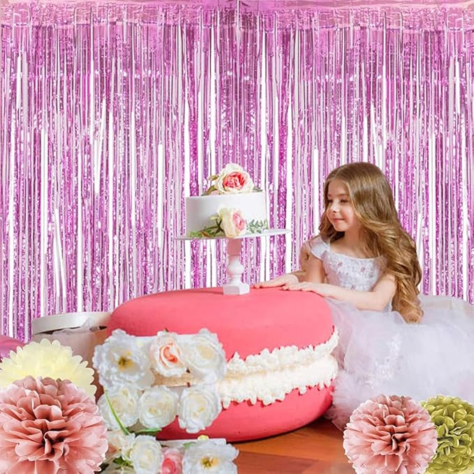 BEISHIDA 4 Pcs Pink Door Streamers Tinsel Curtain Party Streamers Backdrop - Image 4