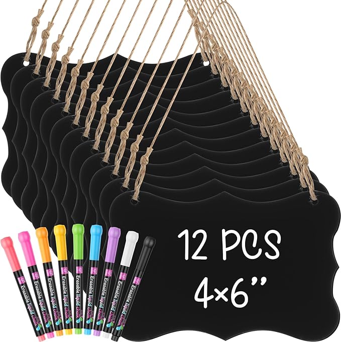 12 Pcs 4 x 6 Acrylic Chalkboard Hanging Sign by MotiMind