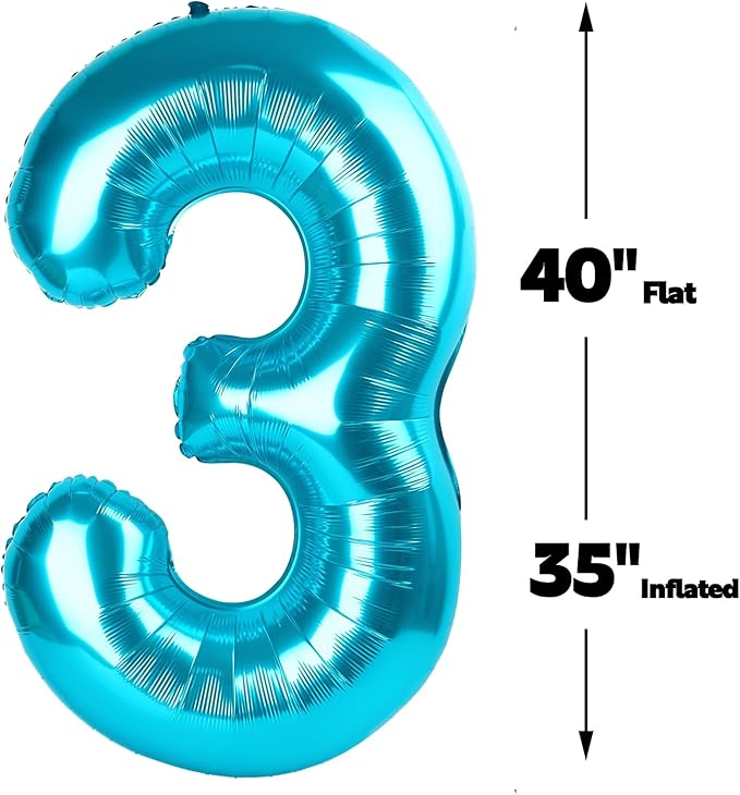 Large 40 Inch Blue 3 Number Balloon, 3 13 23 30 33 36 38 Blue Birthday Party - Image 3