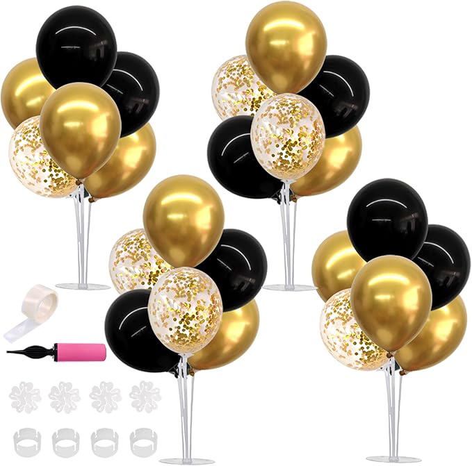 TONIFUL 4 Set Black Gold Balloon Centerpieces by TONIFUL