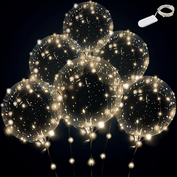 Warm White Led Balloons 6set Light up Balloons Clear Bobo Balloons by Wliwwo
