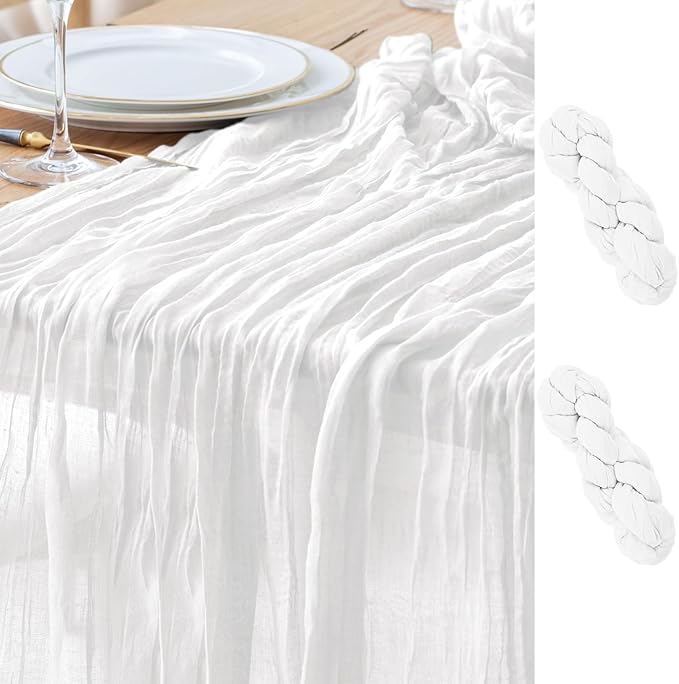 Asee'm 2pcs Cheesecloth Table Runner 120 Inches Long Ivory Boho Gauze Cheese by Aseem