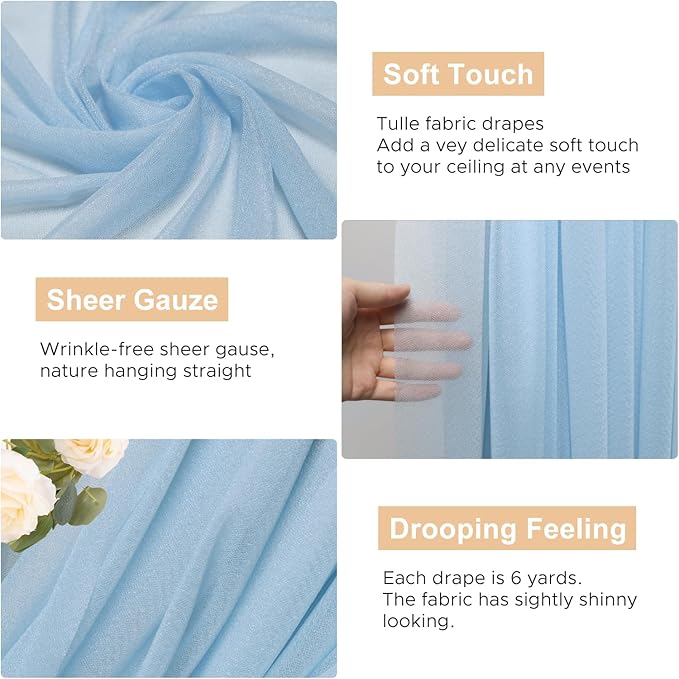 Wokceer Baby Blue Wedding Arch Draping Fabric Backdrop 3 Panels 28.7" X 20FT - Image 2