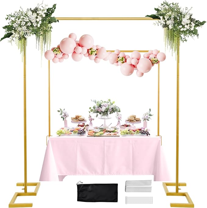 8.2FT Square Arch Backdrop Stand, Metal Gold Backdrop Stand Heavy Duty by WellSign