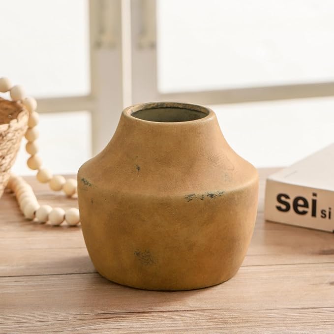 Mitt&Ditt Ceramic Flower Vase, 5.3 inch Pottery Farmhouse Rustic Vase, - Image 2