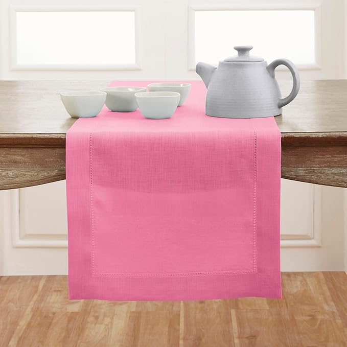 Solino Home Linen Flamingo Pink Hemstitch Table Runner 60 Inches by SolinoHome