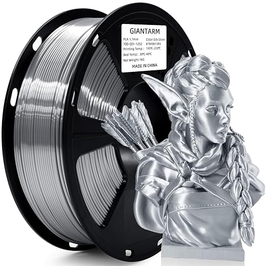GIANTARM Silk Metallic Silver PLA 3D Printer Filament 1kg Spool, 1.75mm by GIANTARM