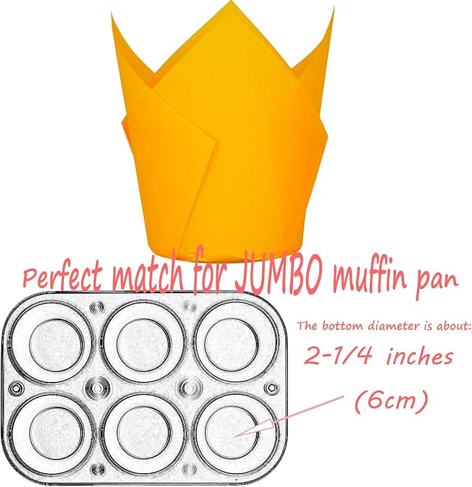 Orange color Large size Tulip Baking Cups 2-1/4" x 4" Parchment paper baking - Image 3
