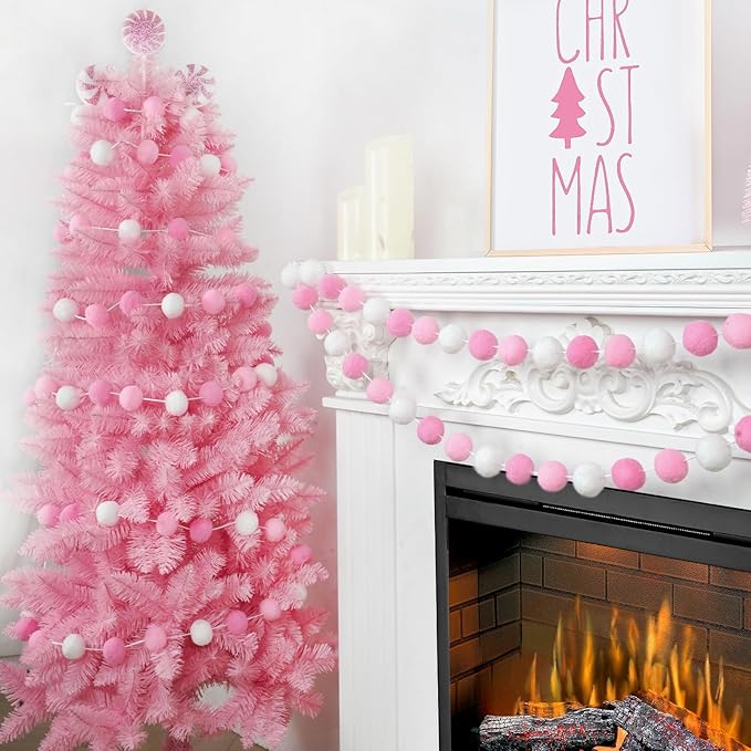 TBD Decor 2pk Pink Pom Pom Garland 13FT 4cm Large Felt Ball Garland Shower - Image 6