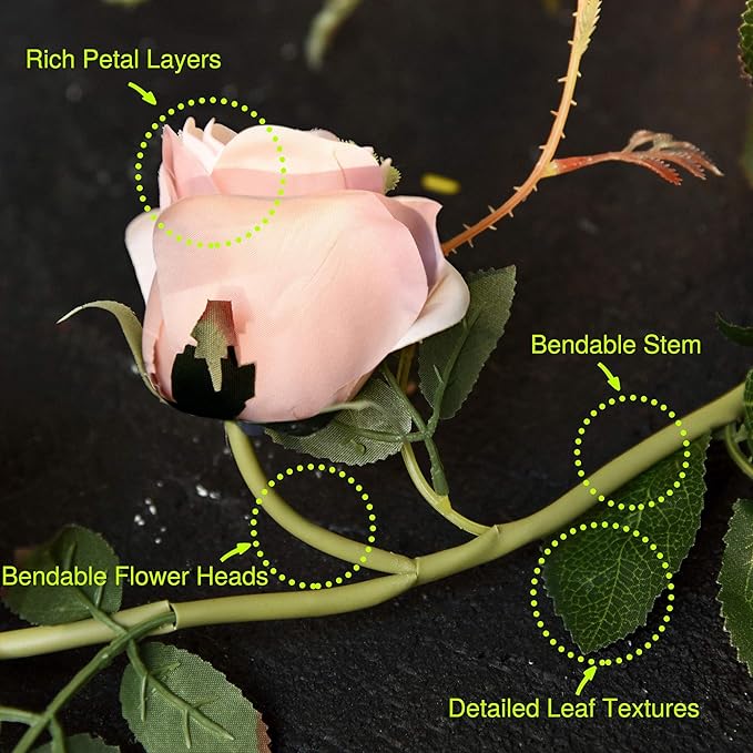 FiveSeasonStuff Dreamy Pink Artificial Silk Roses Flower Garland, Bendable - Image 3
