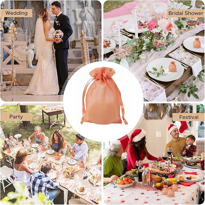 20 Pcs Orange Small Organza Bags 6X9 inch - Image 6