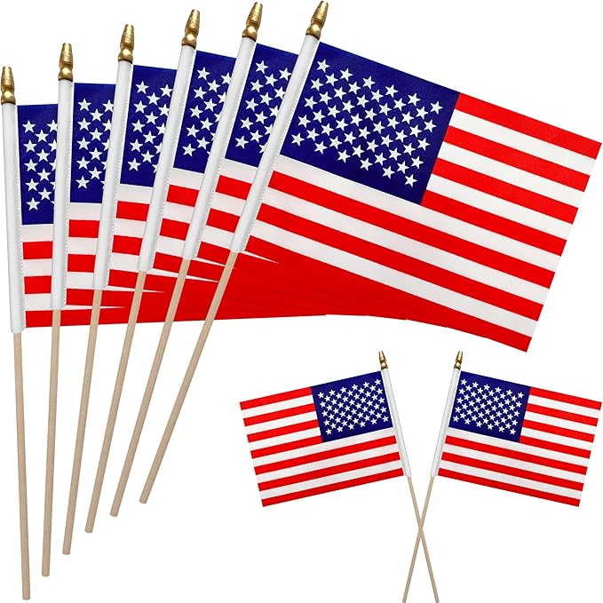 WEITBF 12Pcs 8×12 Inch Small American Flags on Stick Mini USA Flags US Handheld by WEITBF