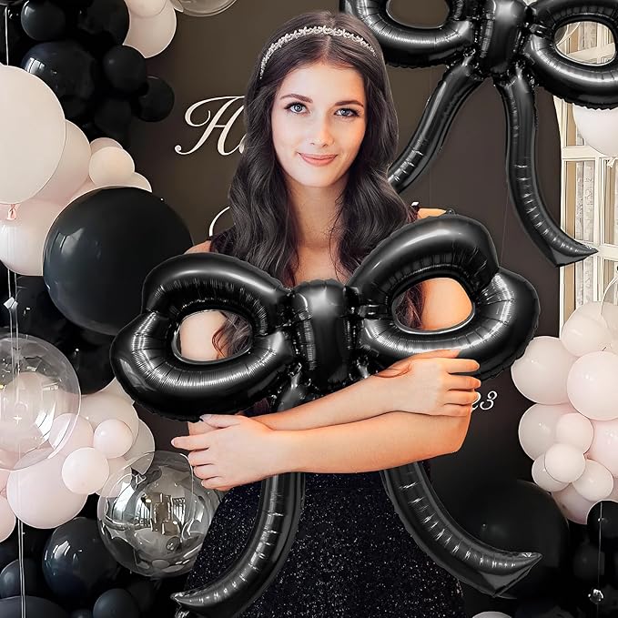 4 Pcs Bow Birthday Decorations Black Bow Balloons Bow Party Decorations Giant - Image 5
