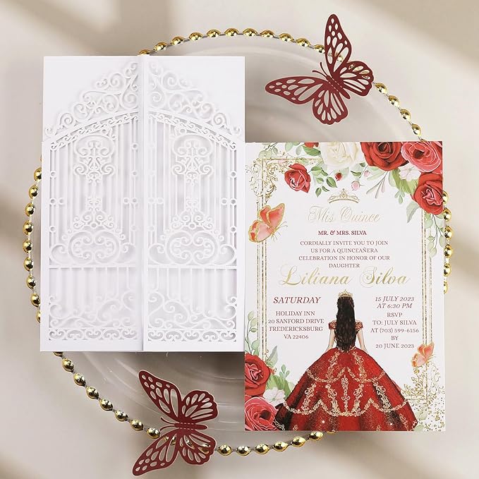 50Pcs White Laser Cut Invitations Fence Wedding Invitations Pocket - Image 2
