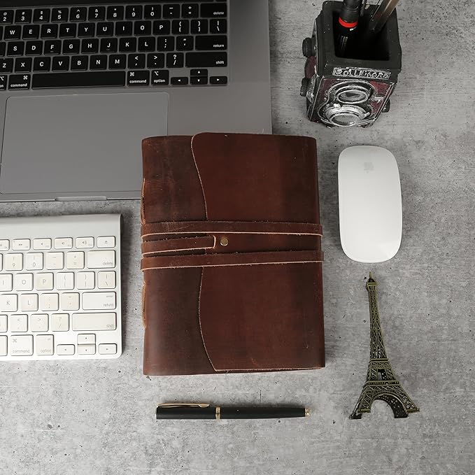 Dark Tan Leather Journal 8x6 | Handmade Vintage Notebook - Image 2