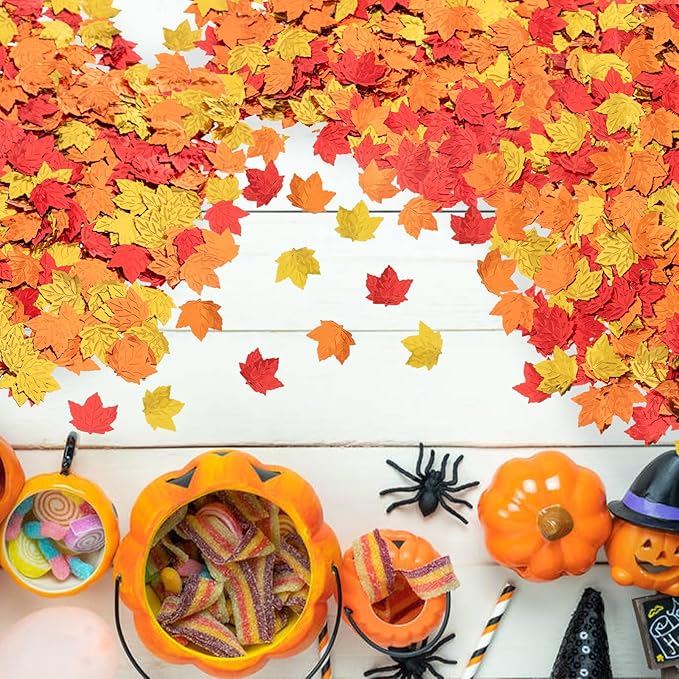 Fall Maple Leaf Confetti Decorations, Thanksgiving Metallic Foil Maple Leaves - Image 5
