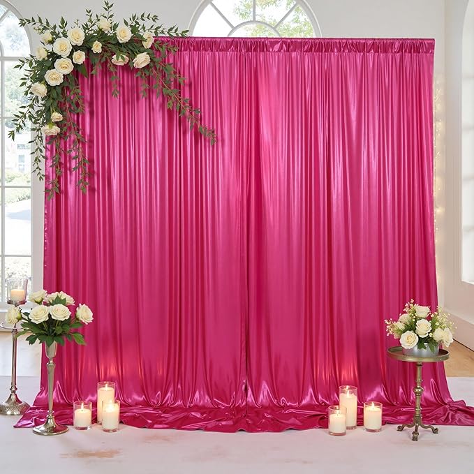 10x10ft Thick Hot Pink Glitter Backdrop Curtain Panels - Image 8
