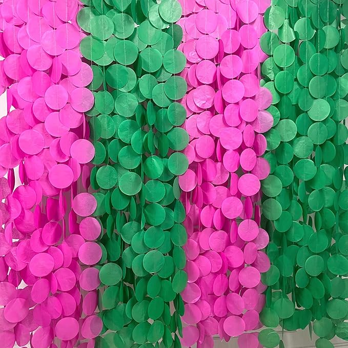205 Ft Hot Pink and Green Party Decorations Circle Dot Backdrop Garland Tissue - Image 7