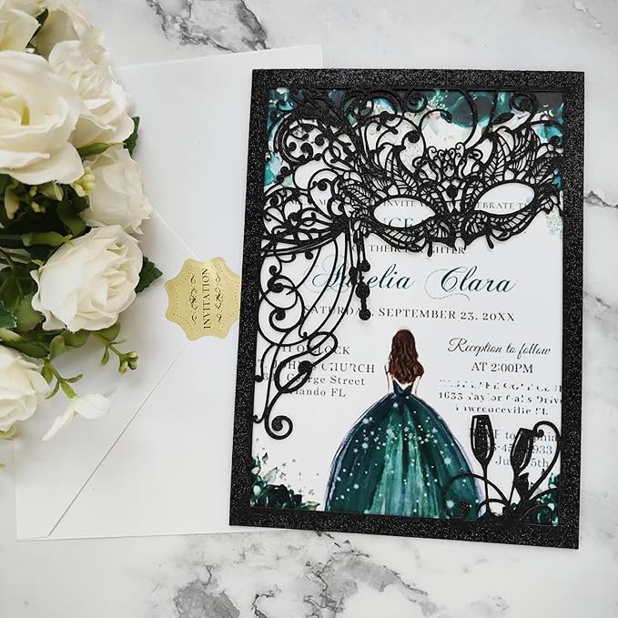 20PCS Masquerade Invitations, Quinceanera Invitations, masquerade wedding - Image 3