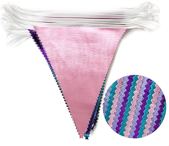 Mermaid Party Decorations Purple Pink and Teal Aqua Metallic Fabric Triangle - Image 3