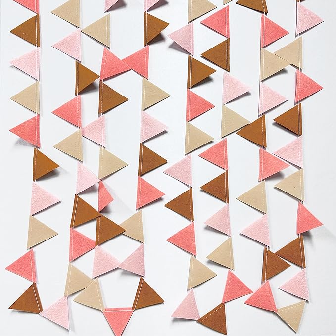 Boho Party Decorations Brown Blush Pink Felt Hanging Triangle Mini Bunting - Image 4