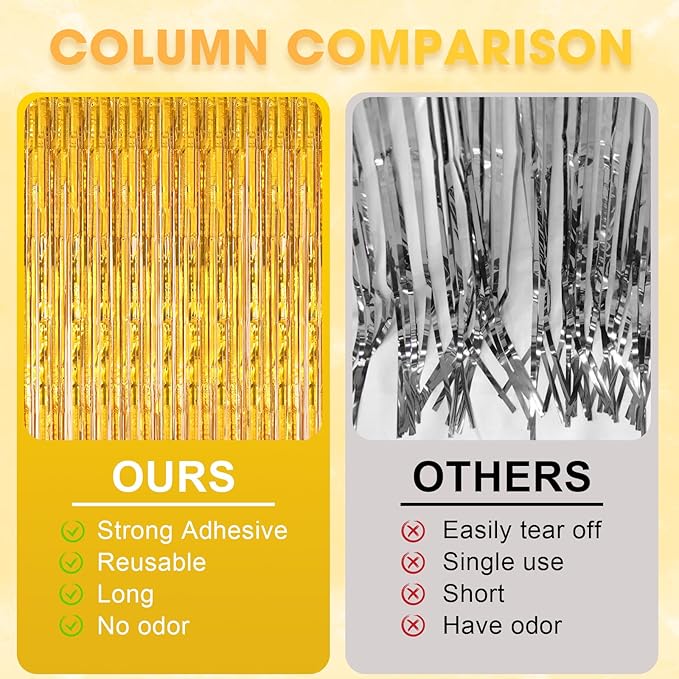 2 Pack Laser Gold Foil Fringe Backdrop Curtains, Tinsel Streamers Birthday - Image 5