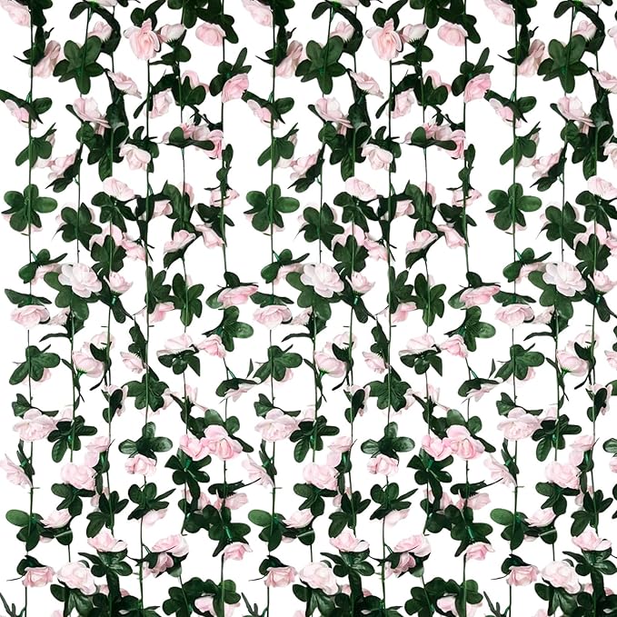 16Pcs 126Ft Light Pink Rose Garland, Fake Rose Hanging Flowers, Artificial by Tisspoms
