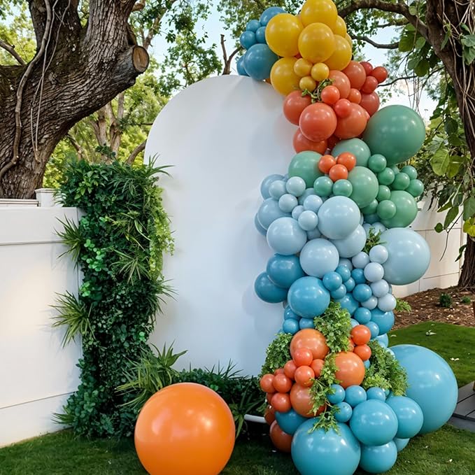 Cow Print Balloons, Retro Dusty Blue Yellow White Balloon - Image 5
