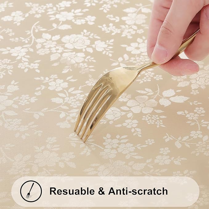Smiry Round Table Cloth, Waterproof Heavy Duty Vinyl Tablecloths, Wipeable - Image 5