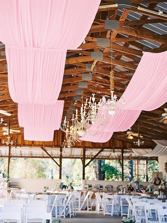 6 Panels Pink Ceiling Drapes for Wedding, 5ftx15ft Ceiling Drapes Cheesecloth - Image 8