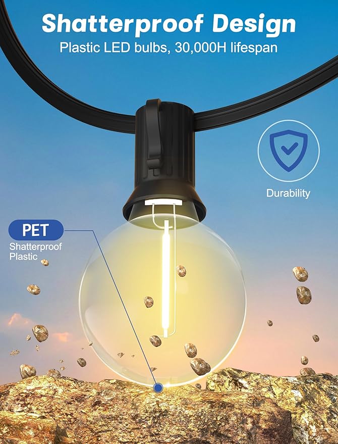 SUNSGNE G40 LED Globe Outdoor String Lights Waterproof Shatterproof, 25FT - Image 5