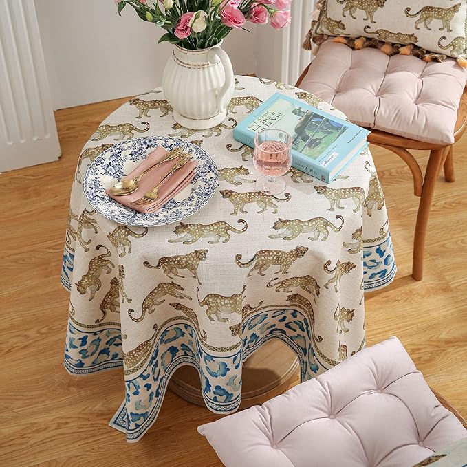 patdrea Designer Linen Rectangular Table Cloth, Vintage Leopard Animal Soft - Image 8