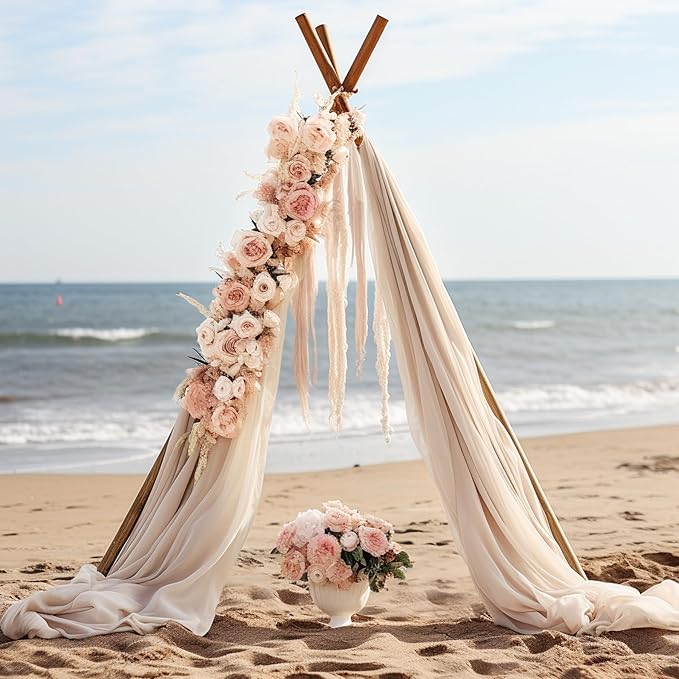 30" x 20Ft Wedding Arch Draping Fabric, 1 Panel Dark Champagne Sheer Curtain - Image 6