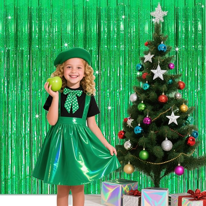 5 Pack Green Streamers Backdrop Metallic Foil Fringe Tinsel Curtains - Image 3
