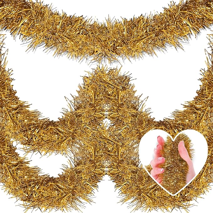 25 Feet Christmas Tinsel Garland, Metallic Twist Wall Hanging Backdrop by Mebiornt