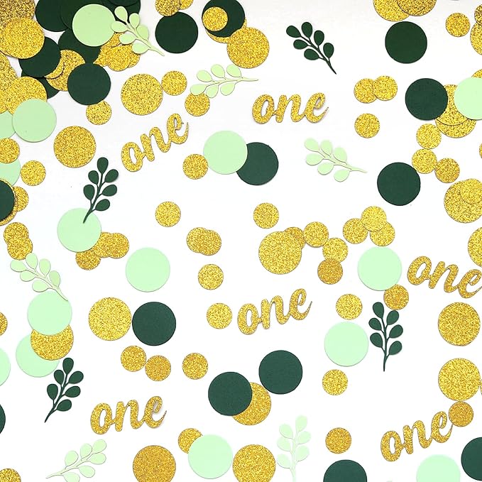 300PC Gold Glitter and Sage Green First Birthday Decorations by Vofrise