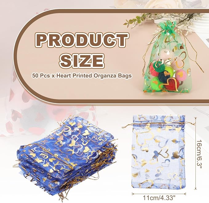 PATIKIL 50 Pcs 4x6 Inch Heart Printed Organza Bags - Image 2