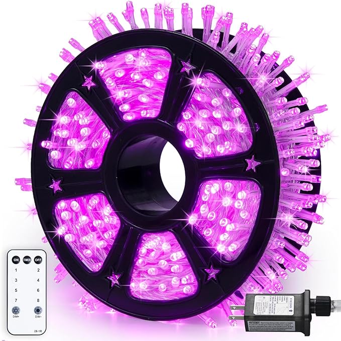 JMEXSUSS 500 LED Pink Room Lights, 8 Modes 163ft Waterproof Pink Christmas by JMEXSUSS
