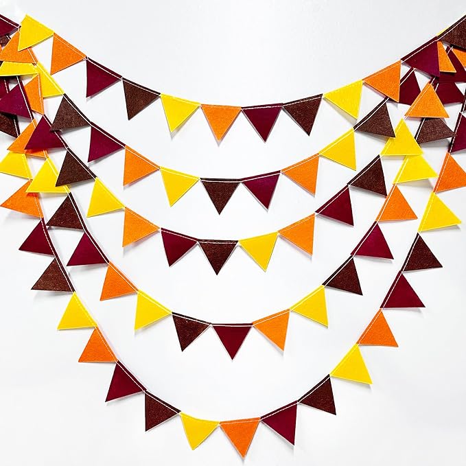 Fall Party Decoration Orange Yellow Brown Burgundy Felt Hanging Triangle Mini - Image 9